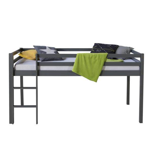 Hochbett Spielbett Kinderbett 90x200 cm Lattenrost Matratze Leiter Rutsche Weiß Grau Holz Massiv - Palo24