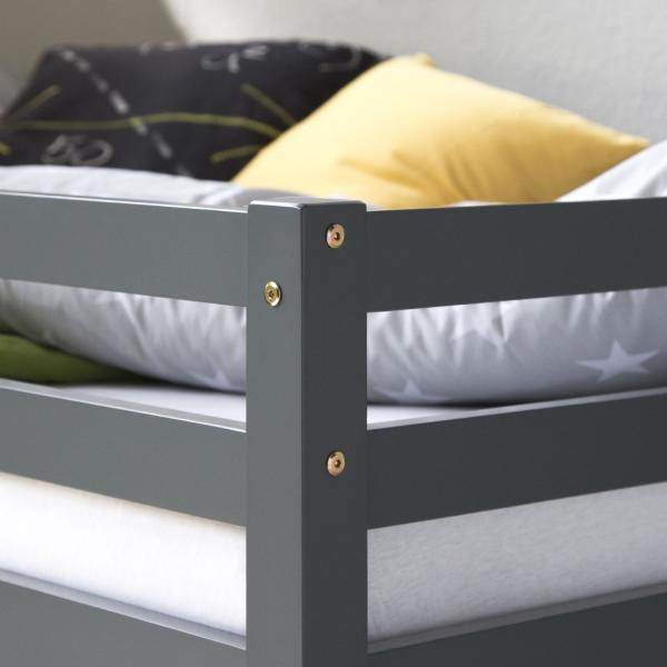 Hochbett Spielbett Kinderbett 90x200 cm Lattenrost Matratze Leiter Rutsche Weiß Grau Holz Massiv - Palo24