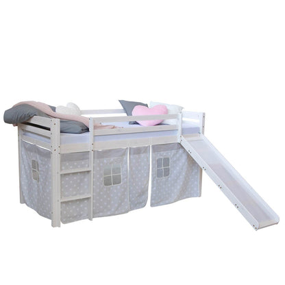 Hochbett mit Lattenrost 90x200 Rutsche Stockbett Weiss Kinderbett - Palo24