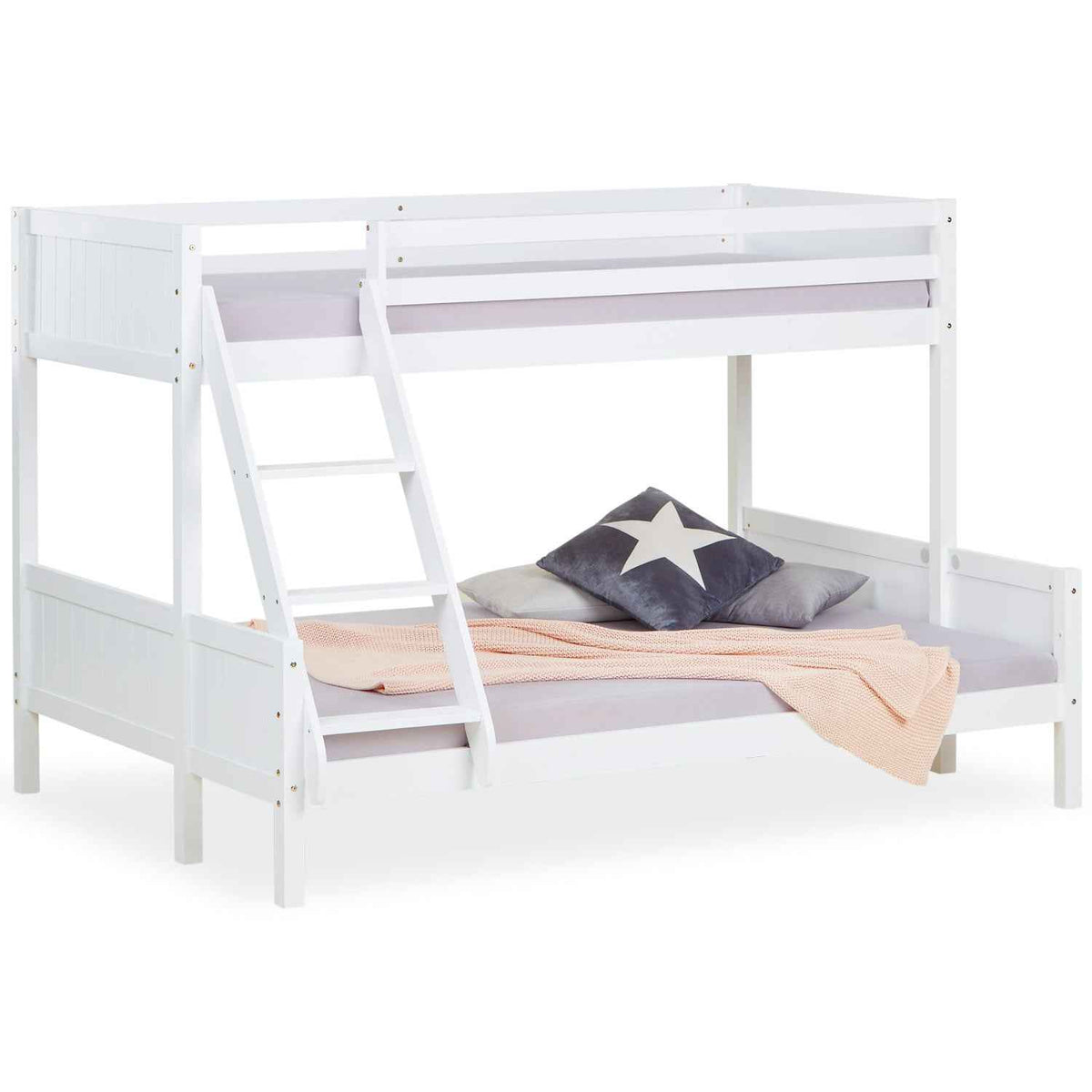 Etagenbett 90x200 und 140x200 Hochbett Weiss Holz mit Lattenrost 2 Matratzen