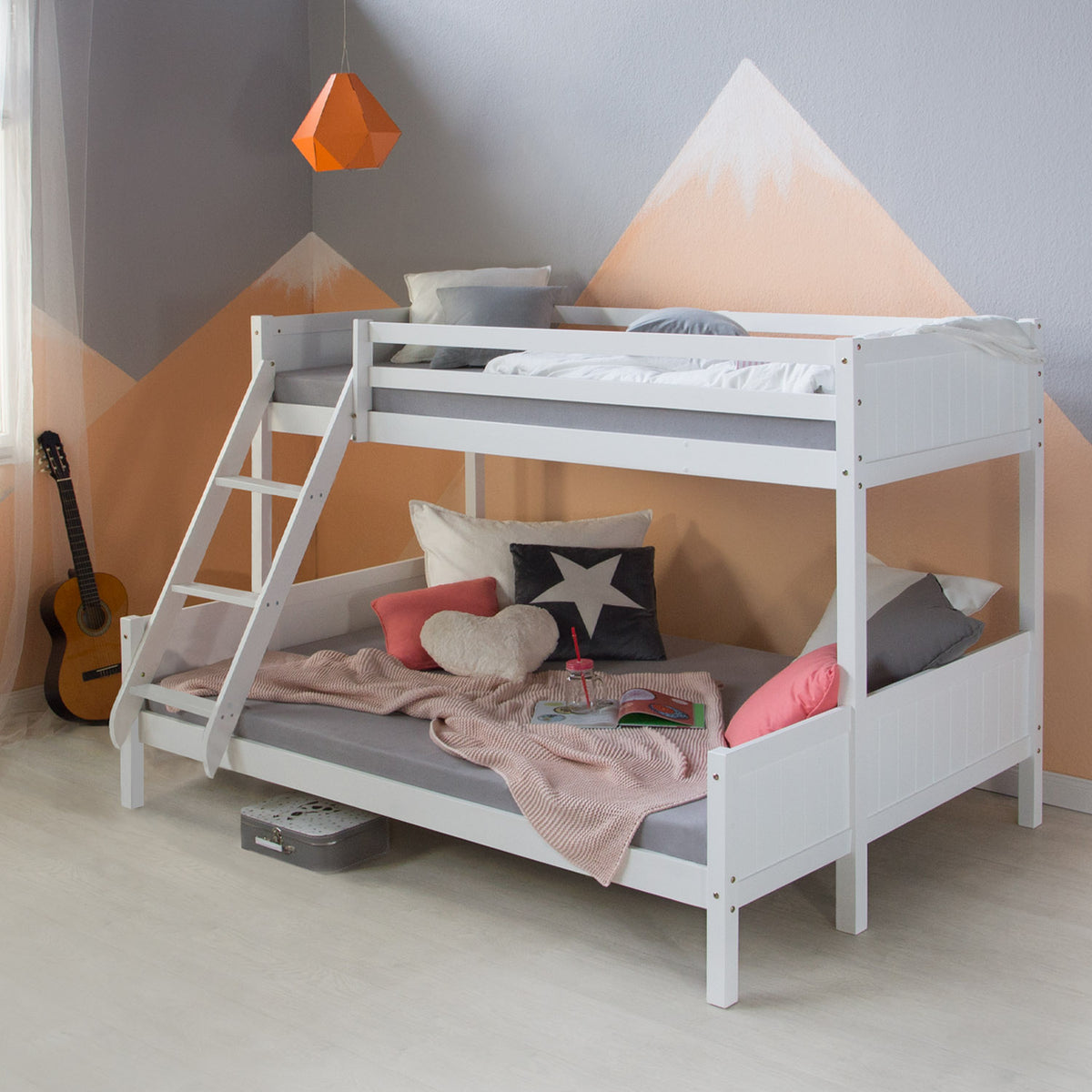 Etagenbett 2 Liegeflächen 90x200 cm und 140x200 cm | Weiss | Holz