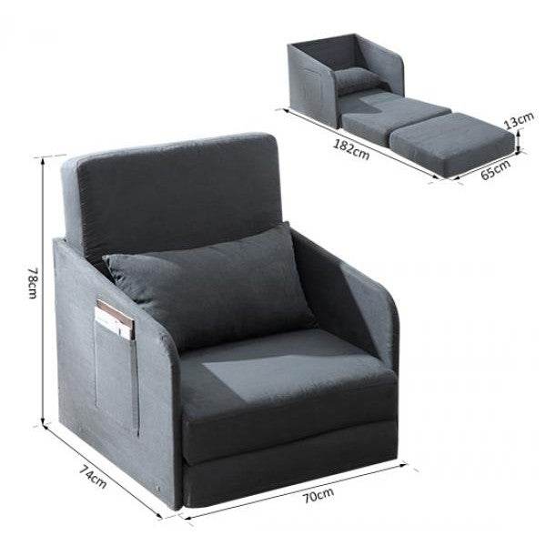 Schlafsofa Sofabett Waschbarer Bezug 2 Seitentaschen Kissen Metall Grau - Palo24