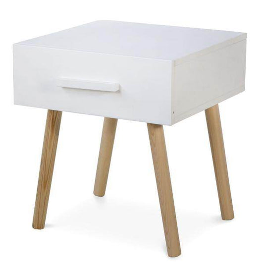 Nachttisch Beistelltisch Nachtschrank Holz Kiefer weiss Schublade - Palo24