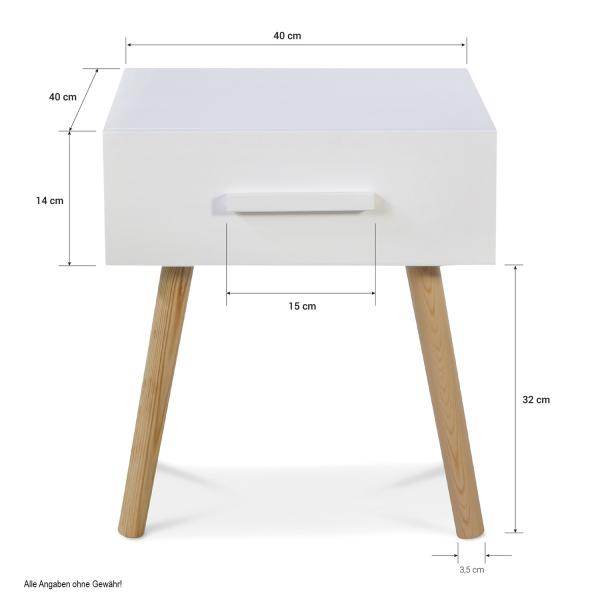Nachttisch Beistelltisch Nachtschrank Holz Kiefer weiss Schublade - Palo24