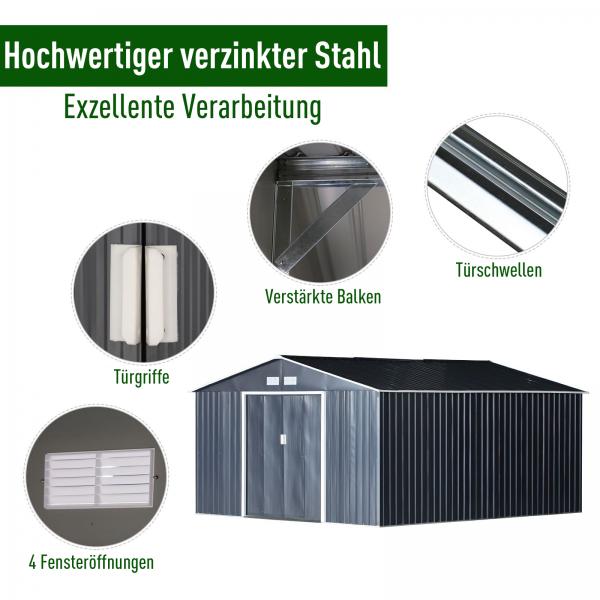 Gerätehaus Geräteschuppen grau 340 x 386 x 200 cm - Palo24