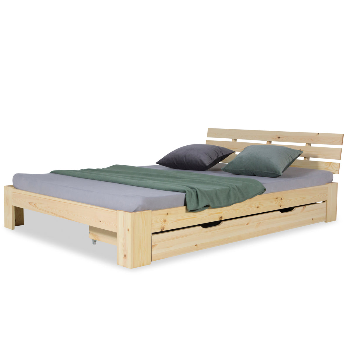 Bettkasten Holz Aufbewahrung mit Rollen Bett Schublade Bettauszug Natur