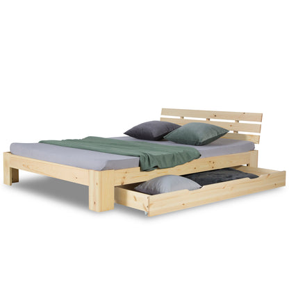 Bettkasten Holz Aufbewahrung mit Rollen Bett Schublade Bettauszug Natur