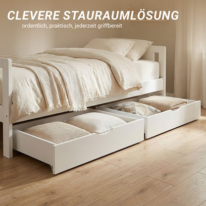 Bettkasten Holz Aufbewahrung mit Rollen Bett Schublade Weiss