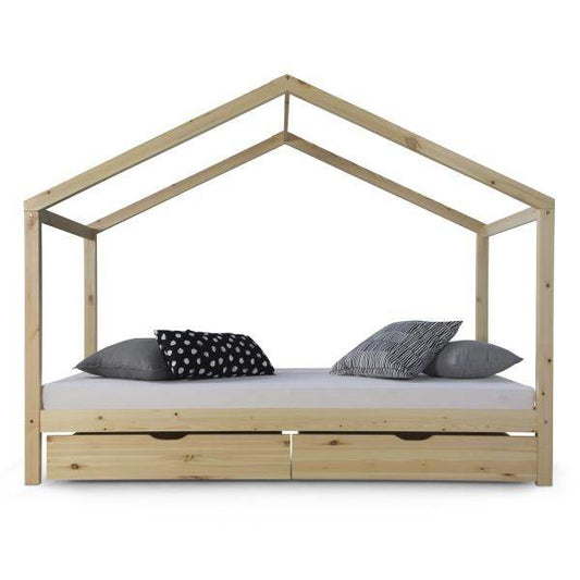 Kinderbett Hausbett 90x200 Kinderhaus Spielbett Holzbett Natur Bettkasten - Palo24
