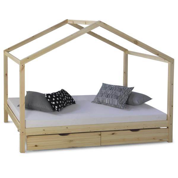 Kinderbett Hausbett 90x200 Kinderhaus Spielbett Holzbett Natur Bettkasten - Palo24
