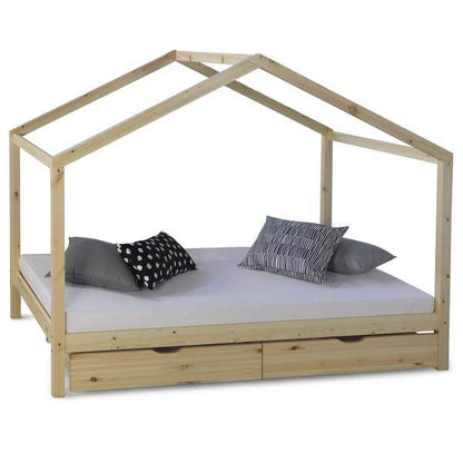 Kinderbett Hausbett 90x200 Kinderhaus Spielbett Holzbett Natur Bettkasten - Palo24