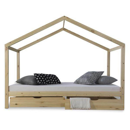 Kinderbett Hausbett 90x200 Kinderhaus Spielbett Holzbett Natur Bettkasten - Palo24