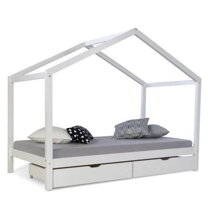 Kinderbett Hausbett 90x200 Kinderhaus Spielbett Holzbett Weiss Bettkasten - Palo24