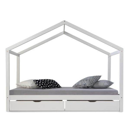 Kinderbett Hausbett 90x200 Kinderhaus Spielbett Holzbett Weiss Bettkasten - Palo24