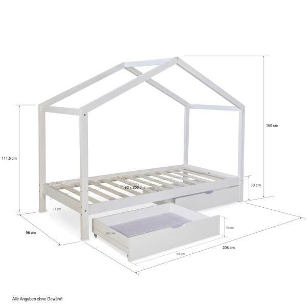 Kinderbett Hausbett 90x200 Kinderhaus Spielbett Holzbett Weiss Bettkasten - Palo24