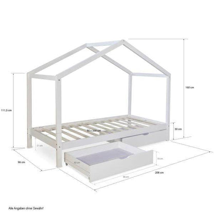 Kinderbett Hausbett 90x200 Kinderhaus Spielbett Holzbett Weiss Bettkasten - Palo24