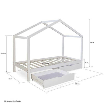 Kinderbett Hausbett 90x200 cm + Matratze Kinderhaus Spielbett Holzbett Bettkasten - Palo24