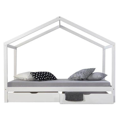 Kinderbett Hausbett 90x200 Kinderhaus Spielbett Holzbett Weiss Bettkasten - Palo24