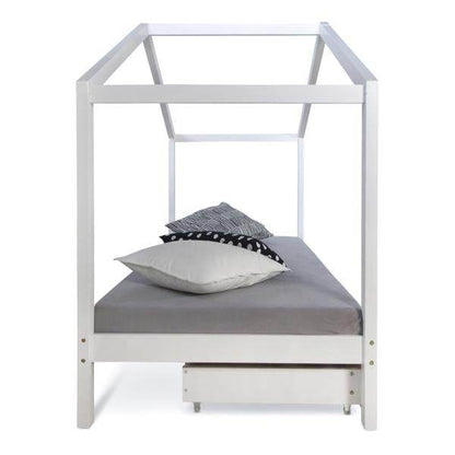 Kinderbett Hausbett 90x200 Kinderhaus Spielbett Holzbett Weiss Bettkasten - Palo24
