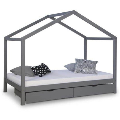 Kinderbett Hausbett 90x200 cm + Matratze Kinderhaus Spielbett Holzbett Bettkasten - Palo24