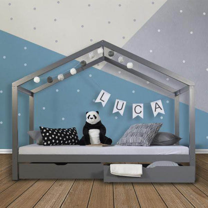 Kinderbett Hausbett 90x200 cm + Matratze Kinderhaus Spielbett Holzbett Bettkasten - Palo24