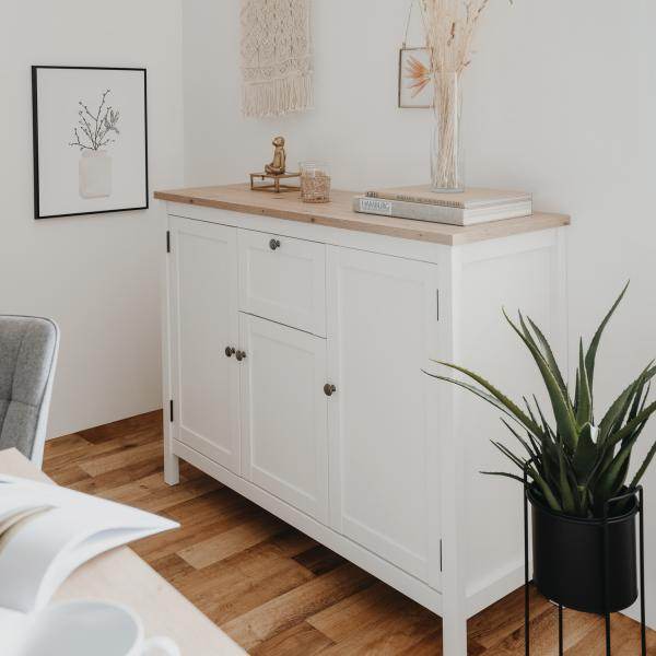 Sideboard Kommode Wohnzimmerschrank Holz Weiss Natur - Palo24