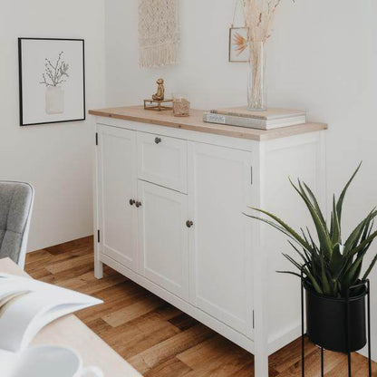 Sideboard Kommode Wohnzimmerschrank Holz Weiss Natur - Palo24