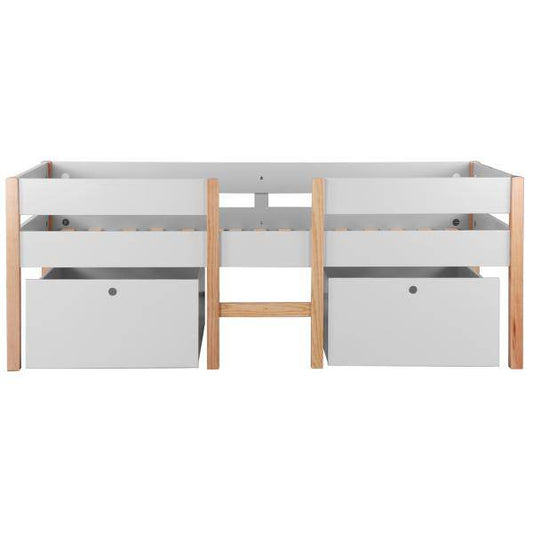 Halbhochbett Kinder Hochbett Kinderbett Kiefer Weiss 90x200 Bettkasten - Palo24