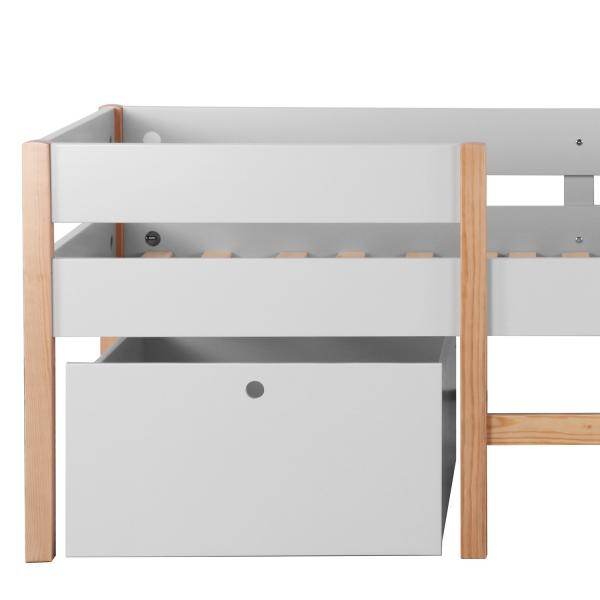 Halbhochbett Kinder Hochbett Kinderbett Kiefer Weiss 90x200 Bettkasten - Palo24