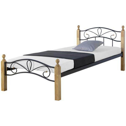 Metallbett 90x200 Schwarz Einzelbett Jugendbett Bettgestell mit Lattenrost - Palo24