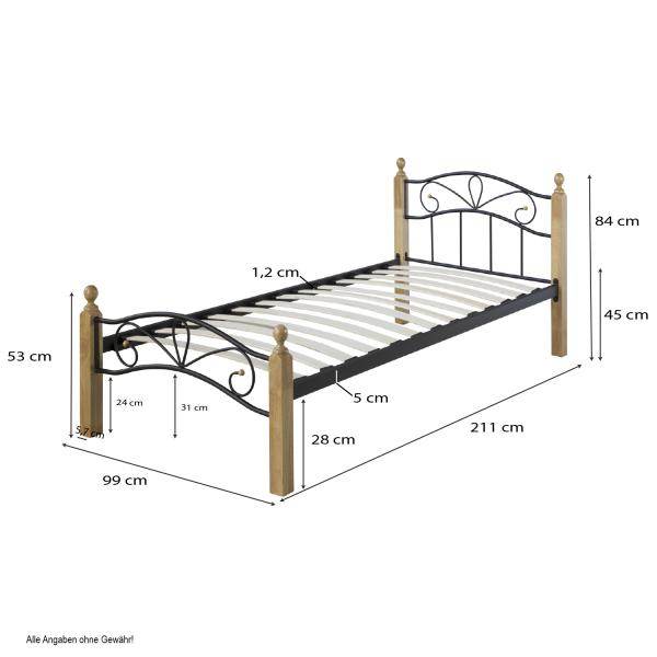 Metallbett 90x200 Schwarz Einzelbett Jugendbett Bettgestell mit Lattenrost - Palo24