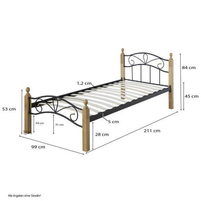 Metallbett 90x200 Schwarz Einzelbett Jugendbett Bettgestell mit Lattenrost - Palo24