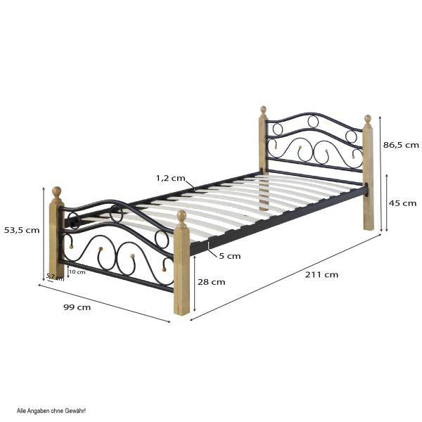 Metallbett 90x200 Schwarz Einzelbett Jugendbett Bettgestell mit Lattenrost - Palo24