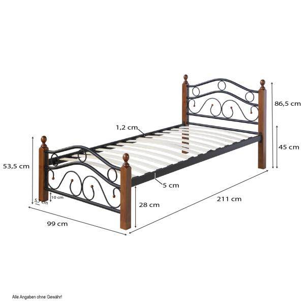 Metallbett 90x200 Schwarz Einzelbett Jugendbett Bettgestell mit Lattenrost - Palo24