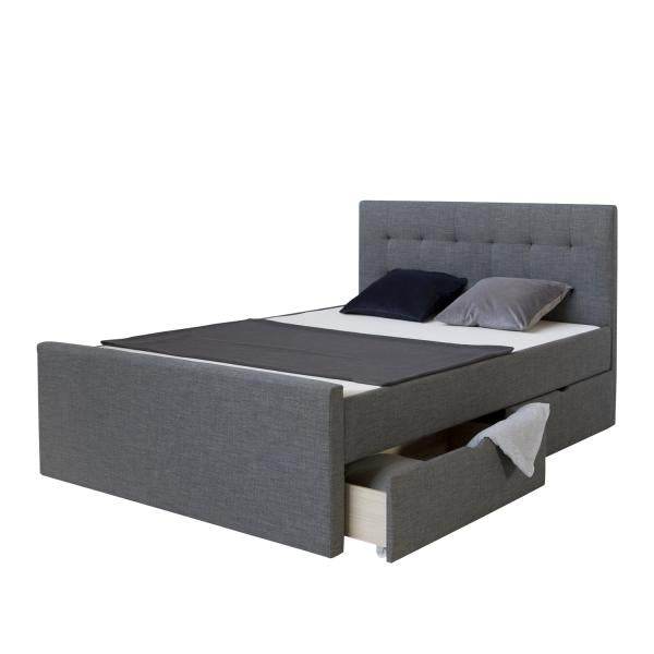 Polsterbett 180x200 Grau Doppelbett mit Lattenrost 2 Schubladen - Palo24