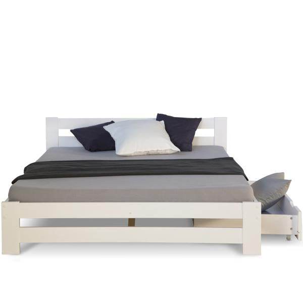 Doppelbett Holzbett 140x200 Weiss Kiefer Mit Bettkasten Bettgestell - Palo24
