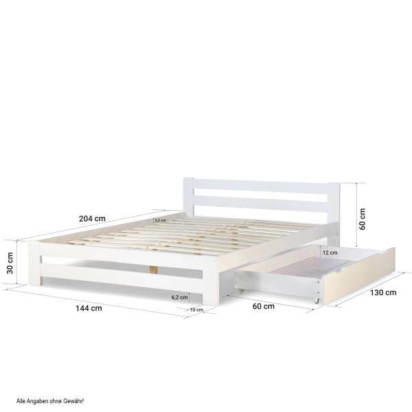 Doppelbett Holzbett 140x200 Weiss Kiefer Mit Bettkasten Bettgestell - Palo24