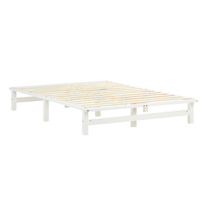 Palettenbett 140x200 cm Weiss | Doppelbett | mit Lattenrost | Holz | Kind Jugend Gast