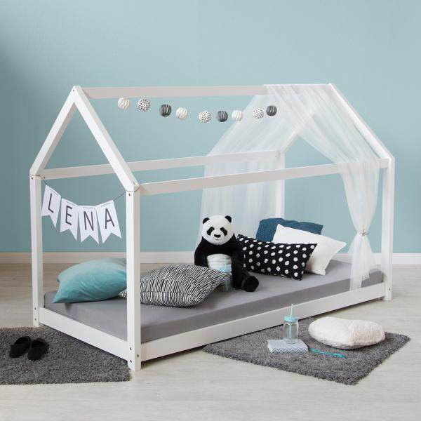 Kinderbett Kinderhaus Spielbett Hausbett Holzbett weiss 80 x 160 cm - Palo24
