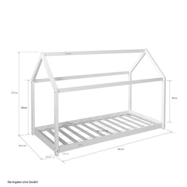 Kinderbett Kinderhaus Spielbett Hausbett Holzbett weiss 80 x 160 cm - Palo24