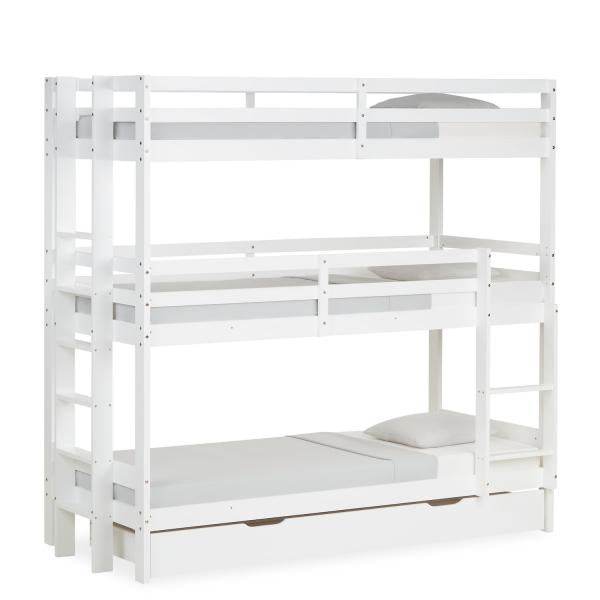 Kinderbett Etagenbett 90x200 cm Dreifachbett Hochbett mit Bettkasten Weiss Holz - Palo24