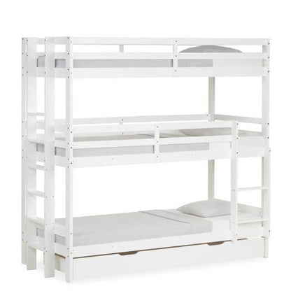 Kinderbett Etagenbett 90x200 cm Dreifachbett Hochbett mit Bettkasten Weiss Holz - Palo24