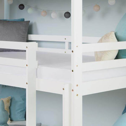 Kinderbett Etagenbett 90x200 cm Dreifachbett Hochbett mit Bettkasten Weiss Holz - Palo24