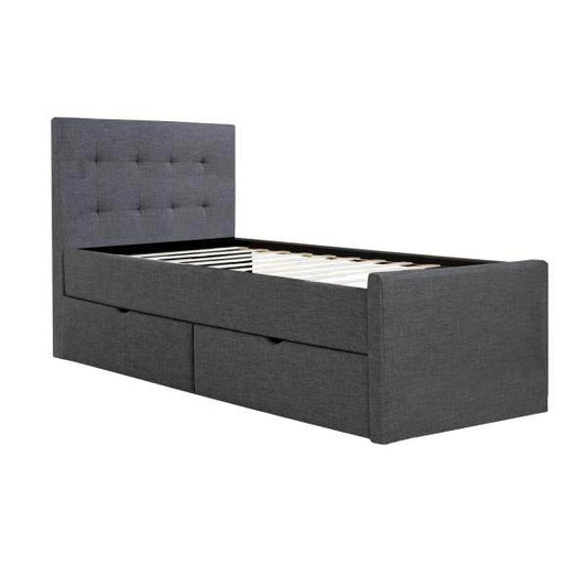 Polsterbett 90x200 cm Grau Einzelbett Tagesbett mit Lattenrost 2 Schubladen - Palo24