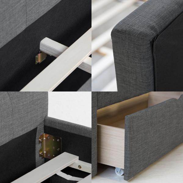 Polsterbett 90x200 cm Grau Einzelbett Tagesbett mit Lattenrost 2 Schubladen - Palo24