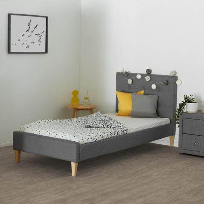 Polsterbett 90x200 Grau Einzelbett Stoffbett Bettgestell mit Lattenrost - Palo24