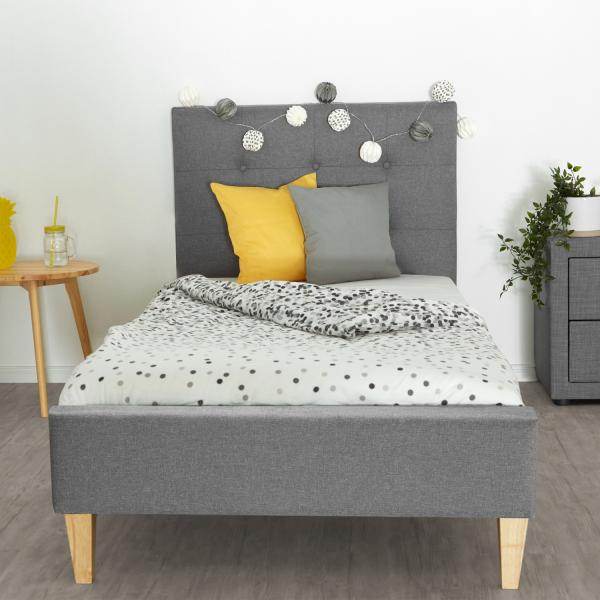Polsterbett 90x200 Grau Einzelbett Stoffbett Bettgestell mit Lattenrost - Palo24