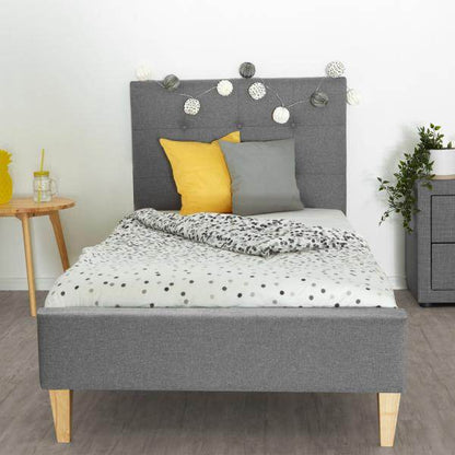 Polsterbett 90x200 Grau Einzelbett Stoffbett Bettgestell mit Lattenrost - Palo24