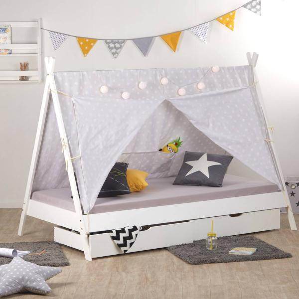 Kinderbett TIPI 90x200 mit 2 Bettkästen Weiss Holzbett Indianer Bett Hausbett Spielbett - Palo24