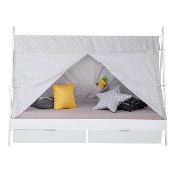 Kinderbett TIPI 90x200 mit 2 Bettkästen Weiss Holzbett Indianer Bett Hausbett Spielbett - Palo24